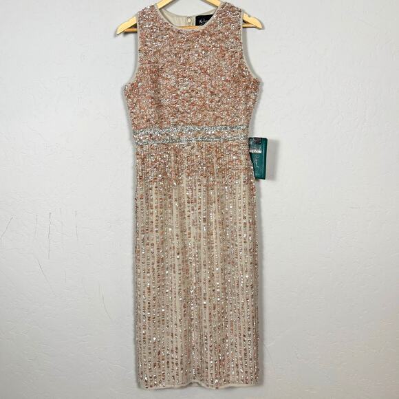 Mac Duggal NWT Size 6 Nude High Neck Embellished Belt Dress Wedding 10509 $298 - Picture 2 of 16